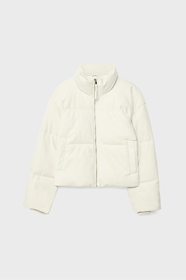 Fitilli kadife şişme mont - 6