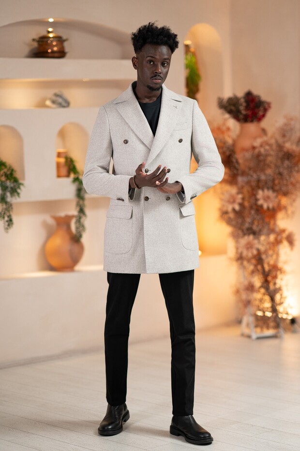 Italian Collar Woolen K Double-Breasted Cashmere Coat