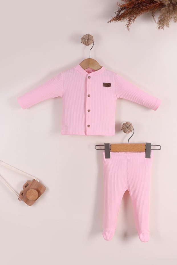 Pink girl boy baby set unisex newborn 0-3 months ribbed fabric booties set