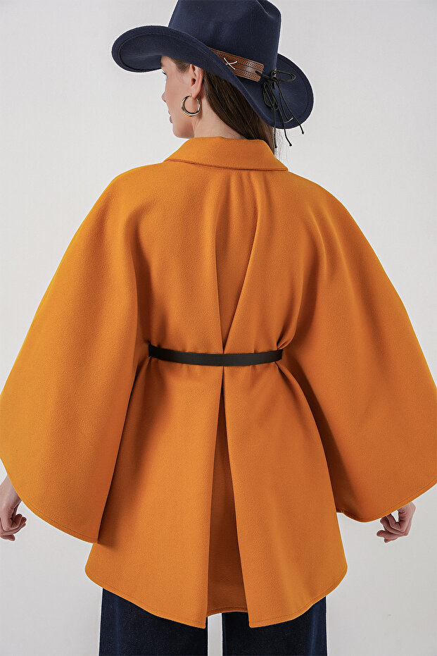 Damen Poncho mit Gürtel 9170 - Senf - 6
