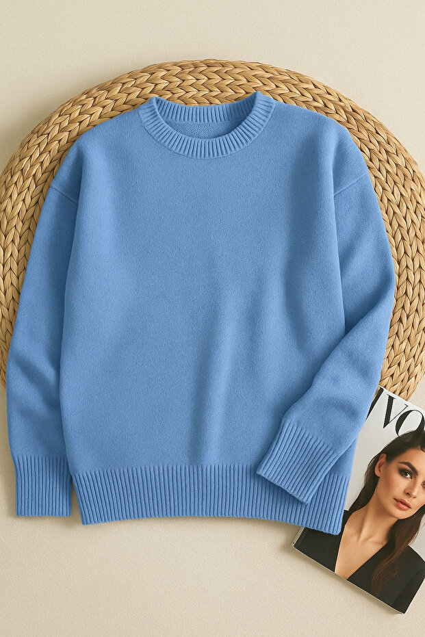 Bebe Mavi Oversized Basic Knitwear Sweater Standard Size