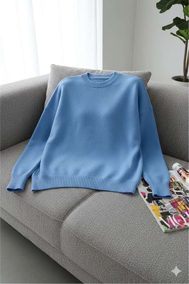 Bebe Mavi Oversized Basic Knitwear Sweater Standard Size