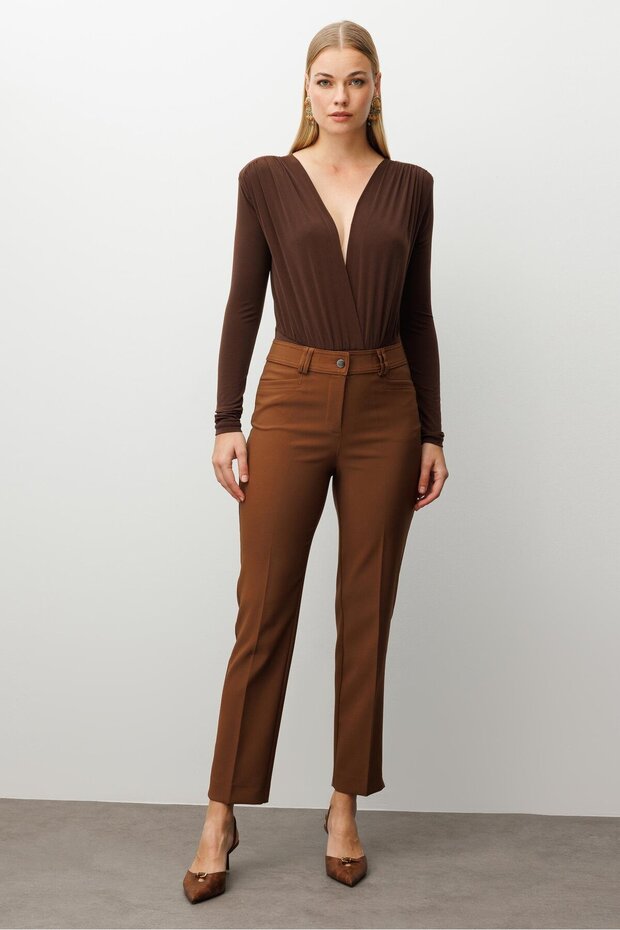 Modailgi Köşe Cep Dar Paça Pantolon Taba - 1