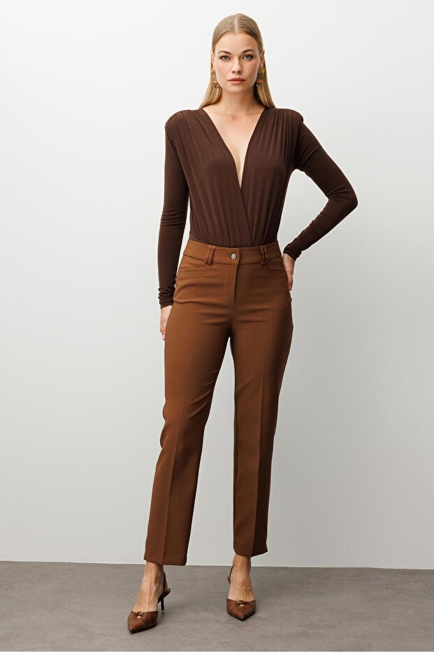 Modailgi Köşe Cep Dar Paça Pantolon Taba - 4