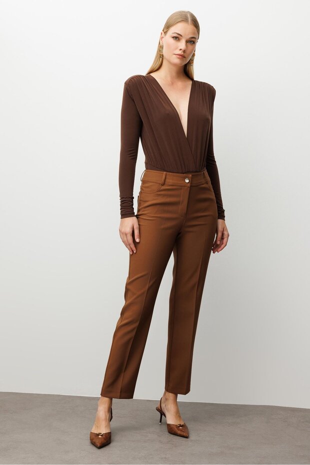 Modailgi Beş Cep Dar Paça Pantolon Taba - 3