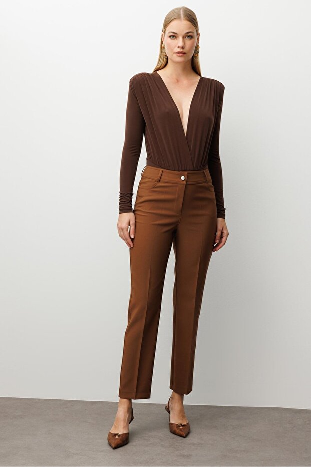 Modailgi Beş Cep Dar Paça Pantolon Taba - 1