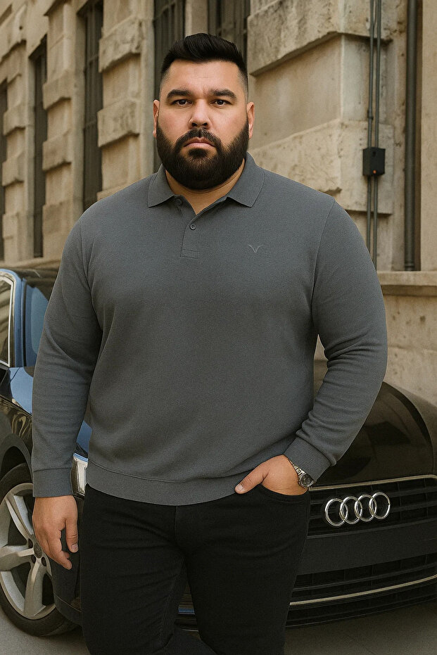 Men's Plus Size Winter Loose Smoked Polo Neck Sweater