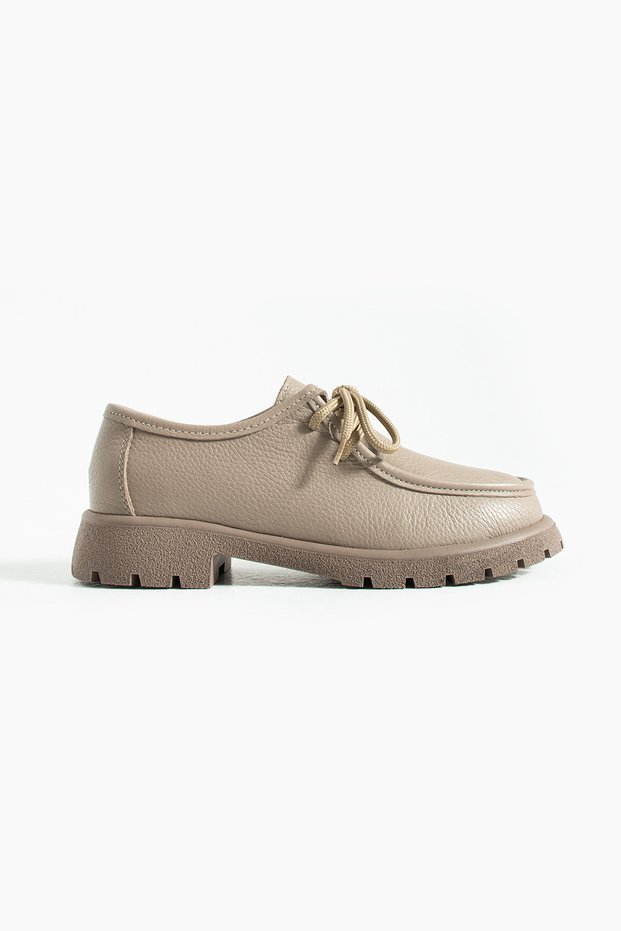 Clara Women's Lace-Up Genuine Leather Loafer Beige