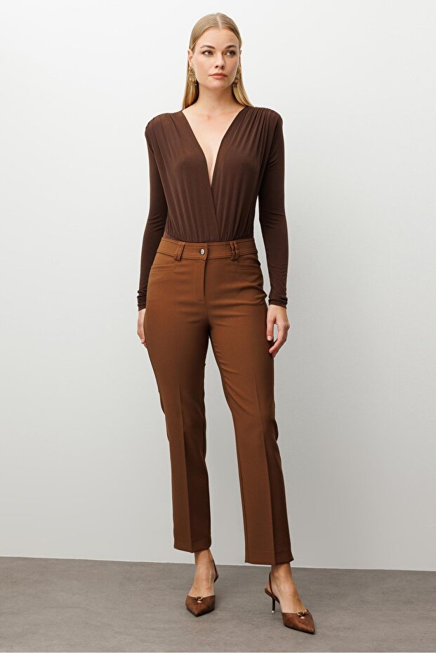 Modailgi Köşe Cep Dar Paça Pantolon Taba - 2