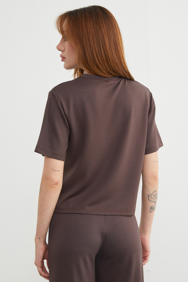 Basic Bisiket Yaka Modal Tişört - 6