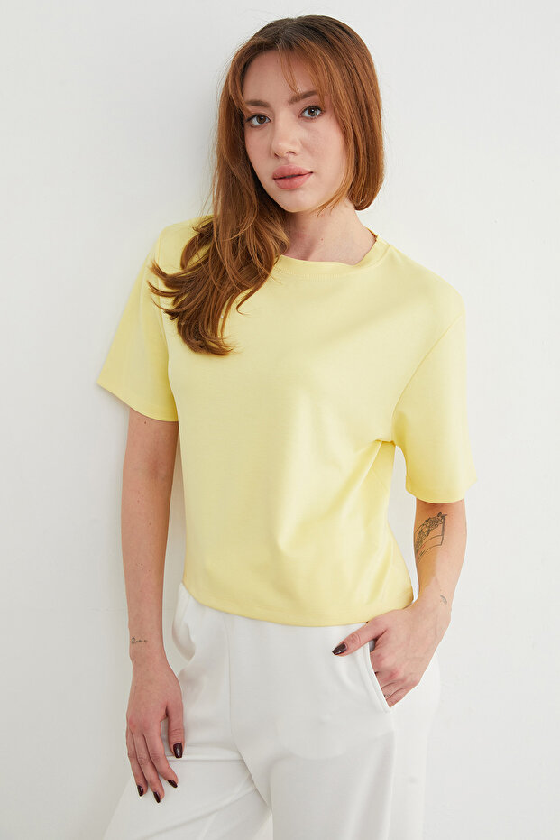 Basic Bisiket Yaka Modal Tişört - 1