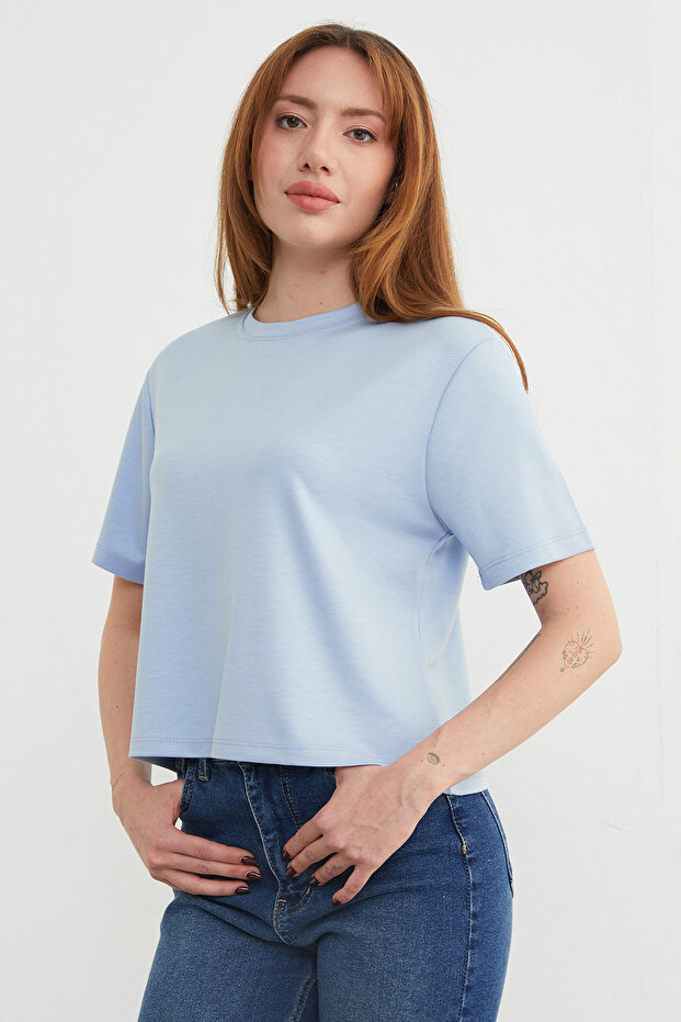 Basic Bisiket Yaka Modal Tişört - 3