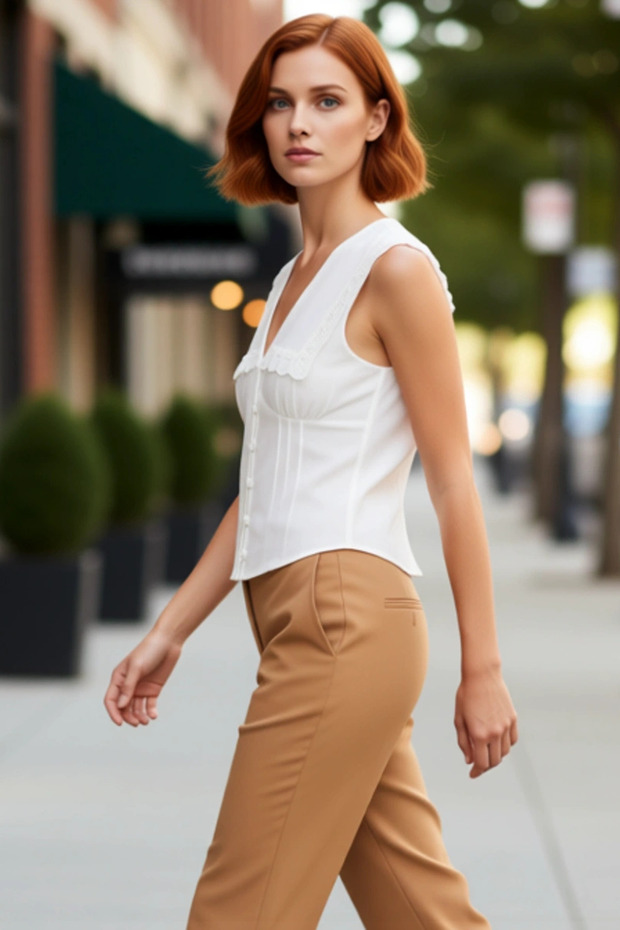 Women's Fitted Peter Pan collar Sleeveless Woven Shirt Offers Aesthetic in Summer Days and Comfort Together