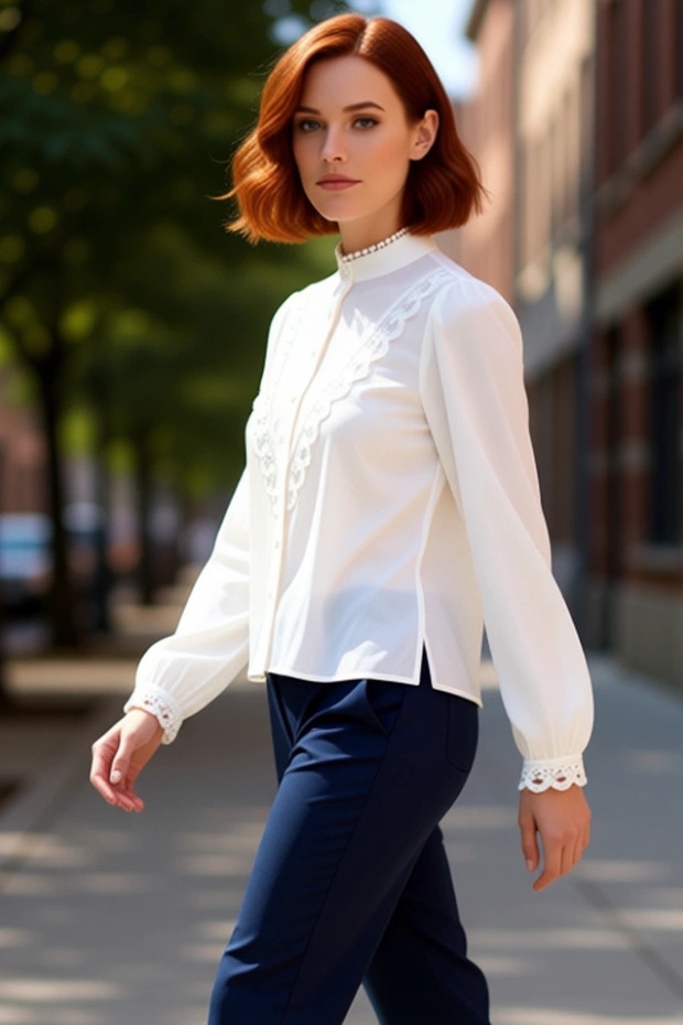 Women's Lace Detailed Mock Neck Woven Shirt Design That Combines Classic and Modern Styles