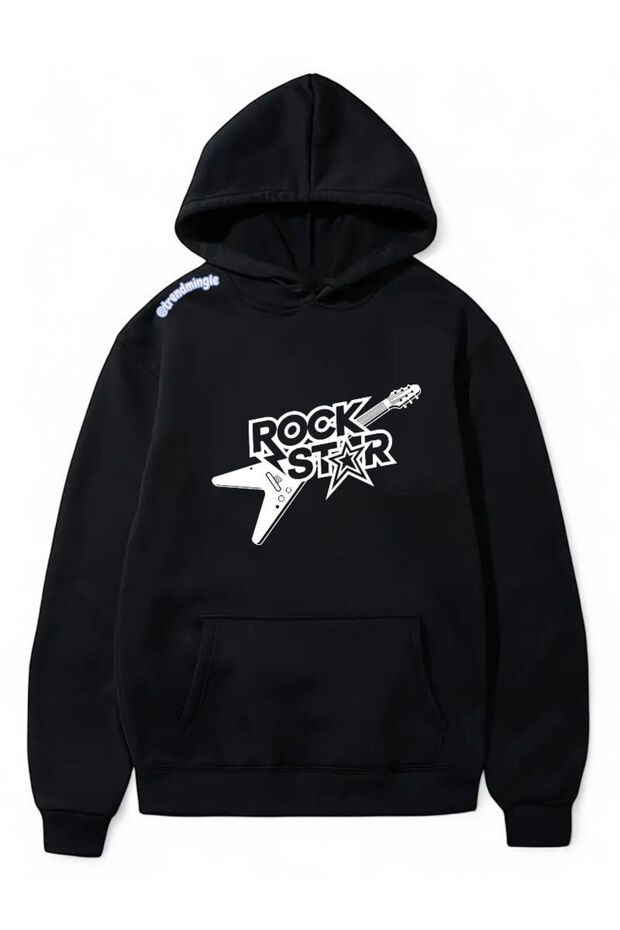 Black Rock Star Printed Oversized Hoodie Unisex Sweatshirt-Trendmingle