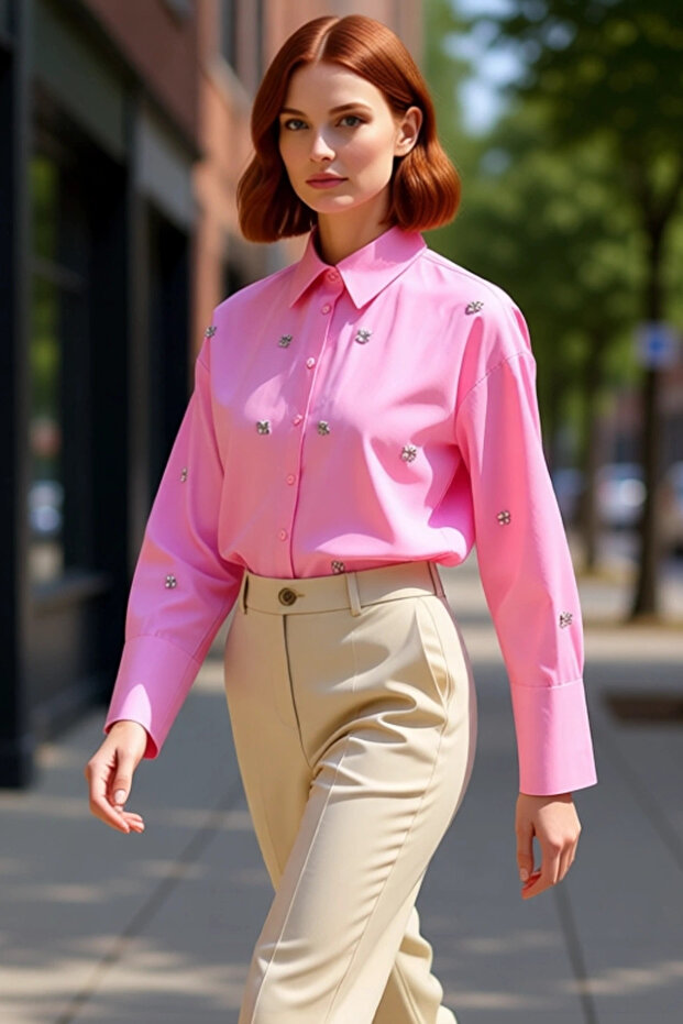 Stone Detailed Oversized Woven Women's Shirt Functional Durable Quality Comfortable Aesthetic Stylish