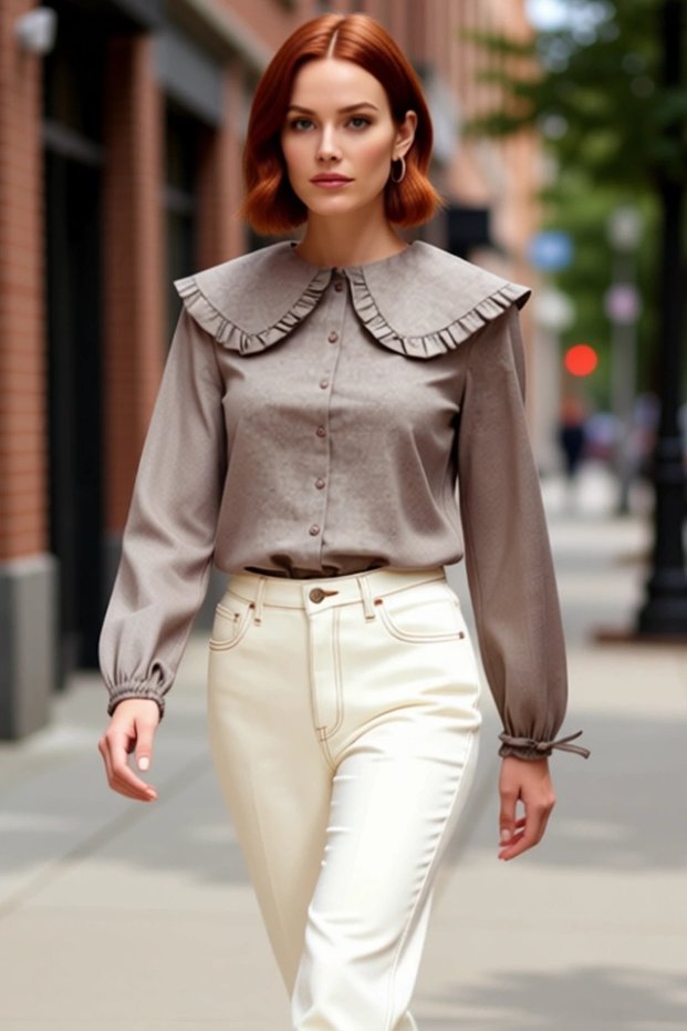 Women's Mink Baby Collar Ruffled Sleeve Detailed Shirt Functional Durable Quality Comfortable