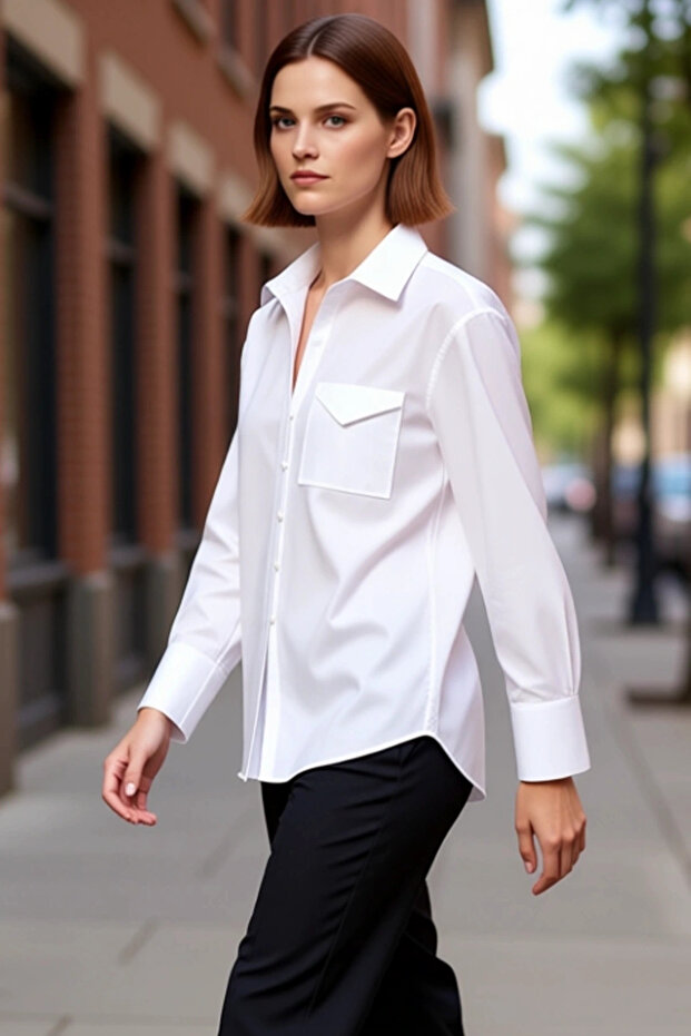 Women's Classic Cut Solid Color Long Sleeve Pocket Detail Woven Shirt Offers Everyday Elegance Comfortable