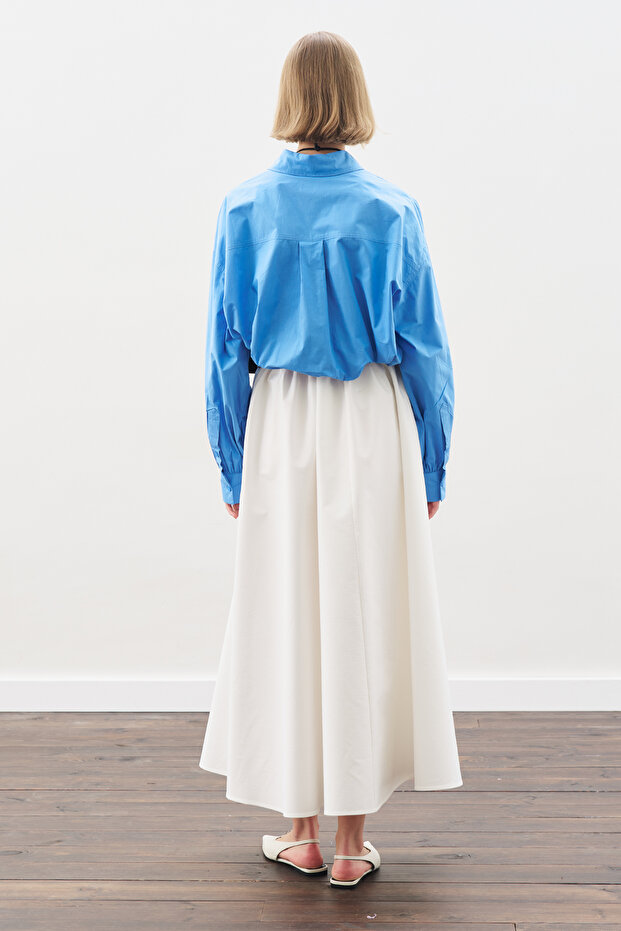 CROP BALON FORM GÖMLEK MAVİ - 7