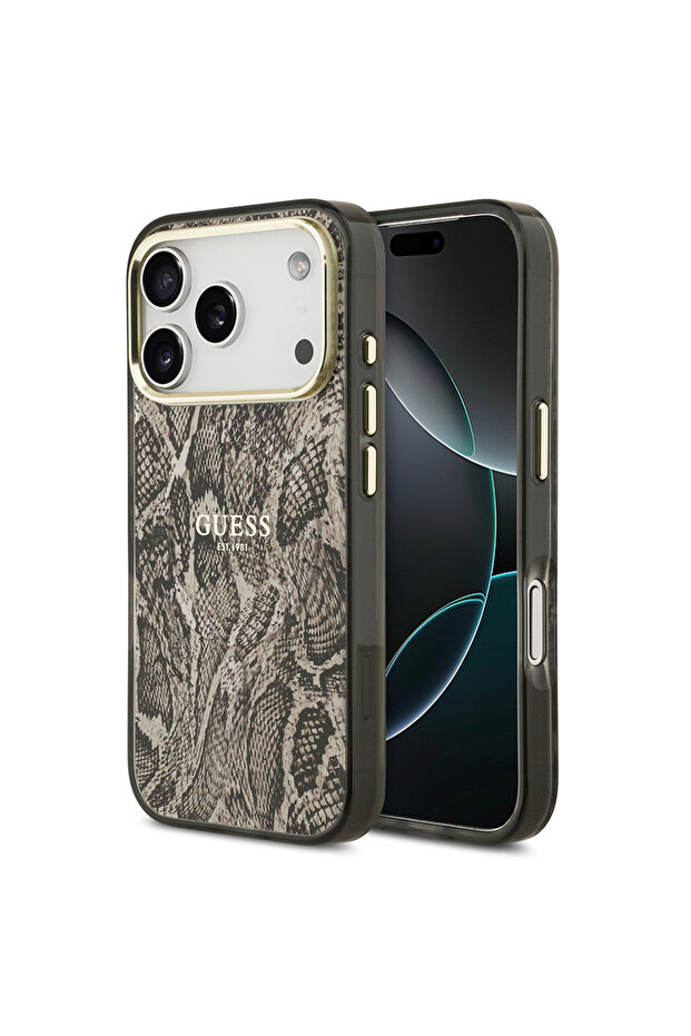 iPhone 17 Pro Max Uyumlu Kılıf Lisanslı M-safeli Yazı Logolu Python Desenli Kapak Kahverengi - 1