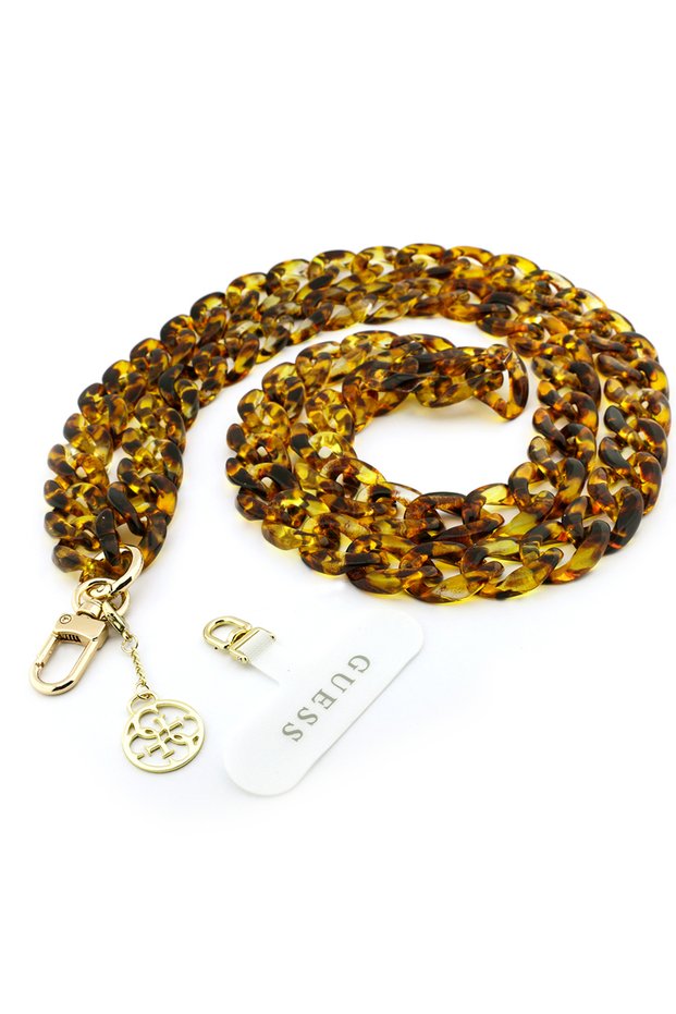 Original Licensed 4g Metal Logo Large Chain Cross Body Phone Strap Lanyard 120cm Brown