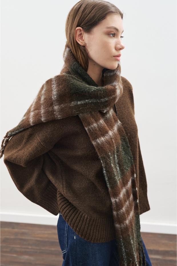 Plaid Patterned Scarf Gray - 3