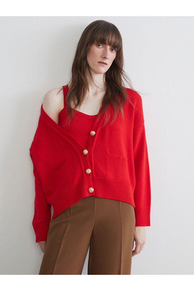Esvab • Modern & Distinctive V Placket Loose Fit Women's Knitwear Cardigan