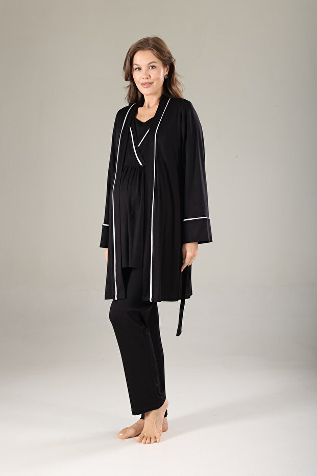 Pajama Set for Pregnant Women with Robe and Transition Pants