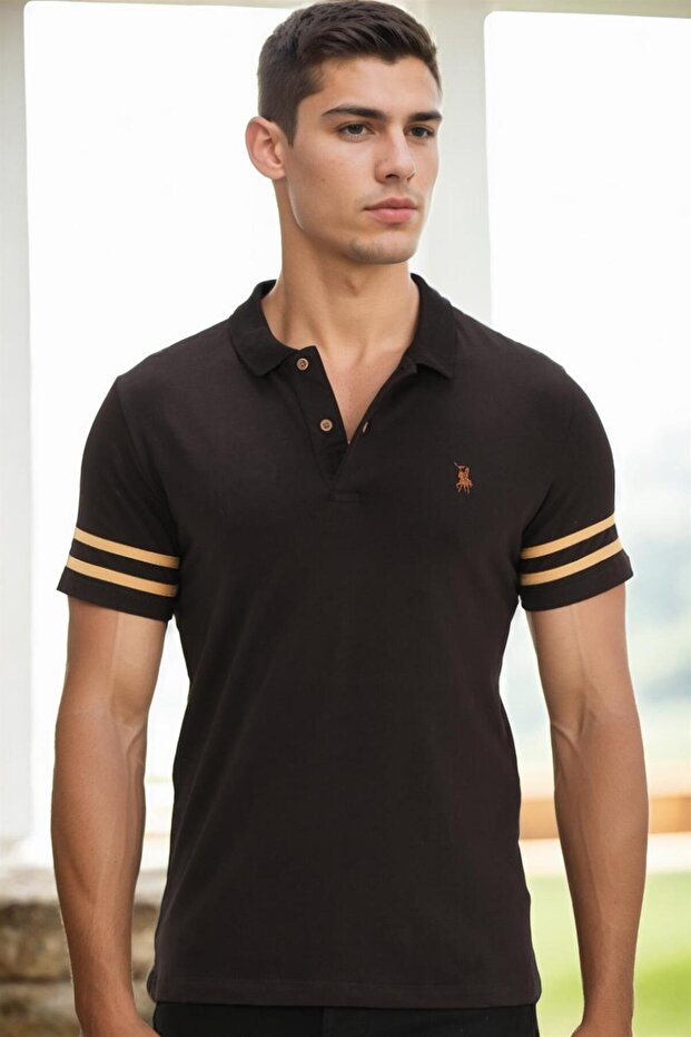 Men's T-Shirt with Sleeve Stripe Detail, Cotton, Basic, Daily, Stylish, Comfortable Model