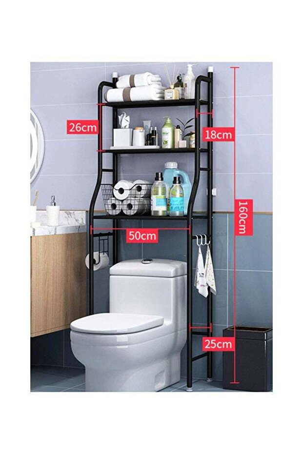 3 Shelf Towel Storage Rack Organizer Over The Toilet Bathroom Space Saver black 50 X 25 X 160cm