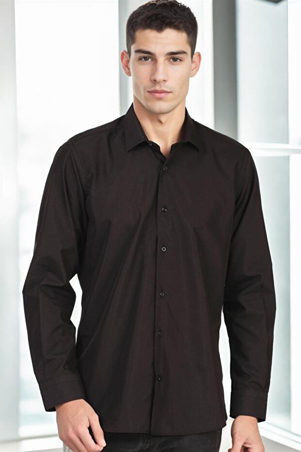 Men's Long Sleeve Classic Collar Casual Office Stylish Basic Shirt