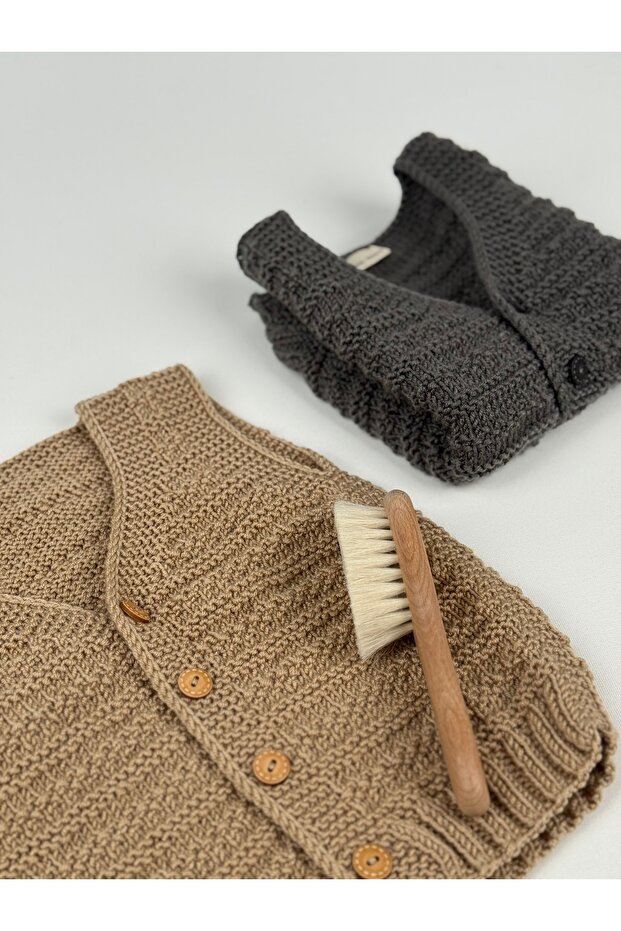 Cozy örme bebek yelek kahverengi - 1