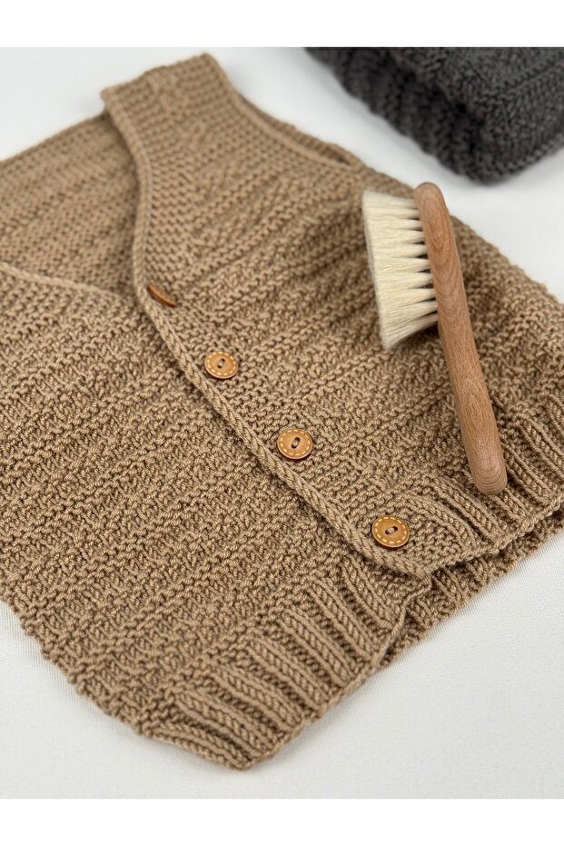 Cozy örme bebek yelek kahverengi - 2