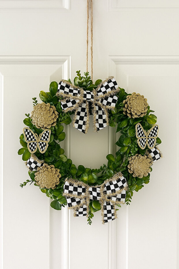 Damalı Simli Kelebek Kurdele Kapı Süsü - 1