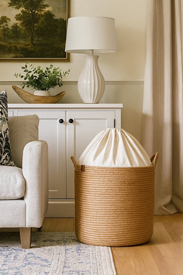 سلة من القش متعددة الأغراض مع حقيبة ذات فتحة قابلة للطي - 1