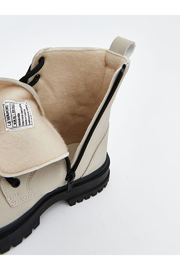 LCW STEPS Ekru Deri Görünümlü Kız Çocuk Bot - 7