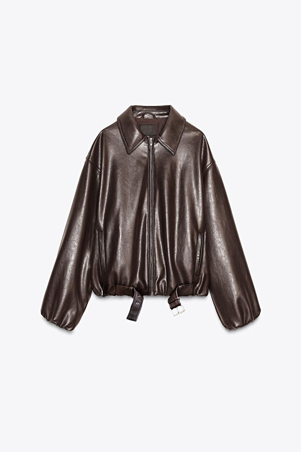 Suni Deri Bomber Ceket - 5