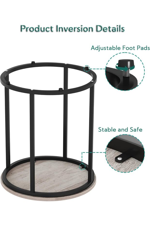 Yusong Round End Table 20" Accent Small Side Table Nightstand - Grey - 6