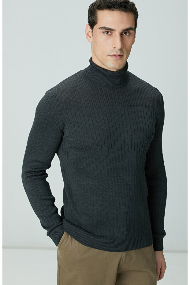 Antrasit Balıkçı Yaka Triko Kazak - 2