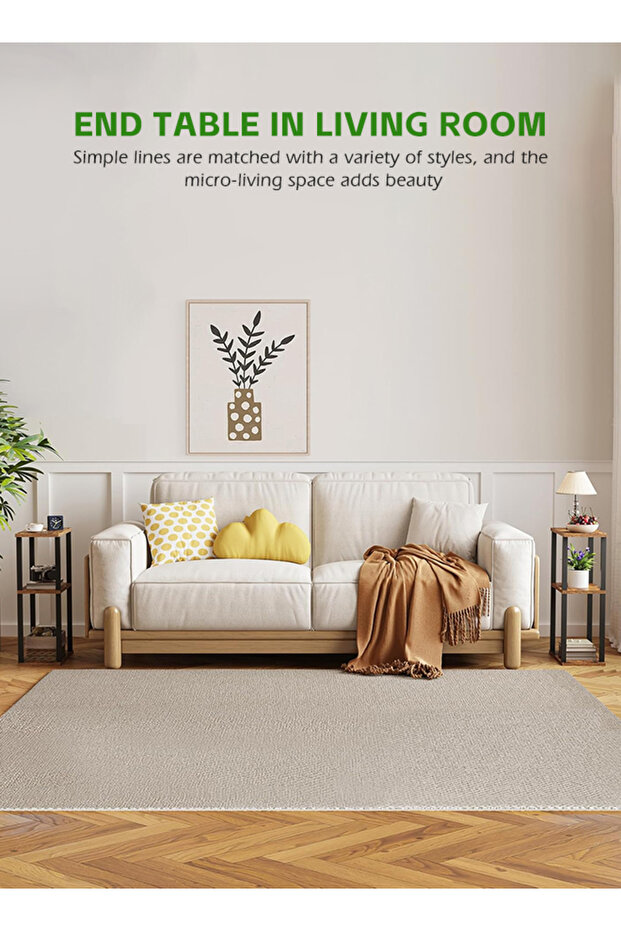 Side Table with Wheels Set of 2 End Table Nightstand with 2-Layer Storage Shelves for Living Room - 3