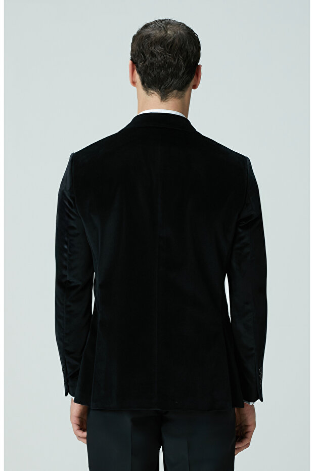 Siyah Kadife Smokin Ceket - 5