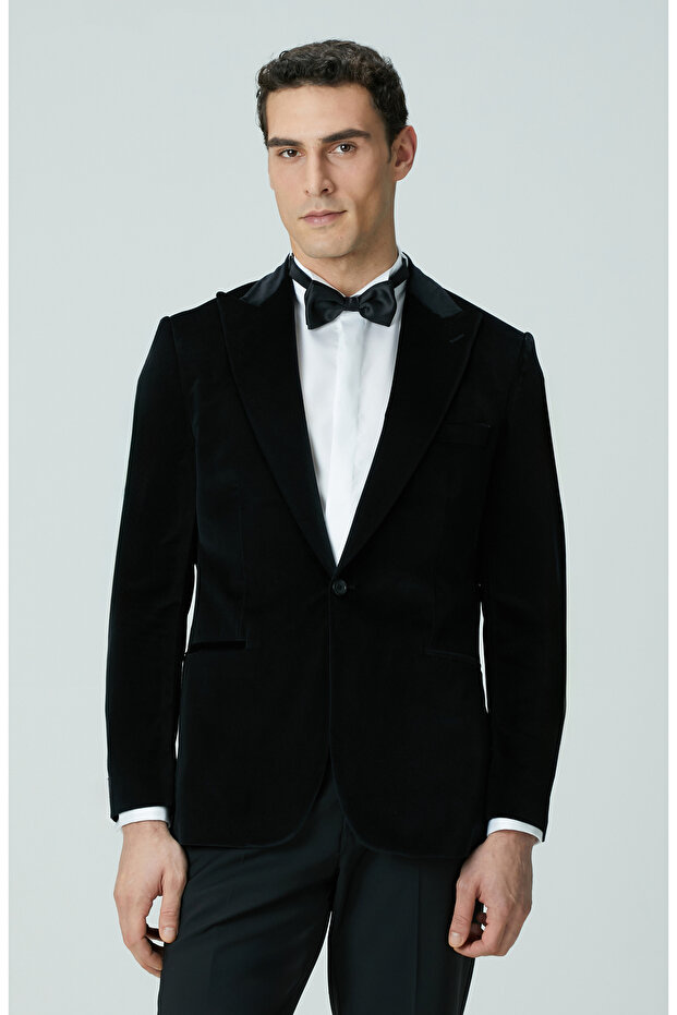 Siyah Kadife Smokin Ceket - 1