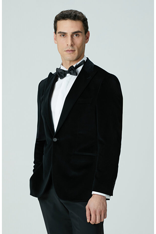 Siyah Kadife Smokin Ceket - 4