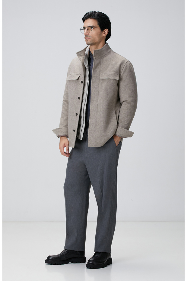Bej Erkek Yün Coat Ceket - 3