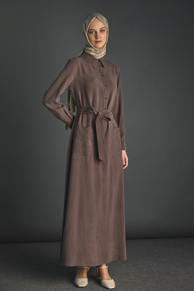 Kuşaklı Lyocell Elbise - 2