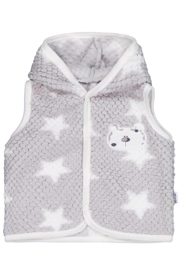 Albimini Bear Embroidered Hooded Vest 1-9 Months - Gray