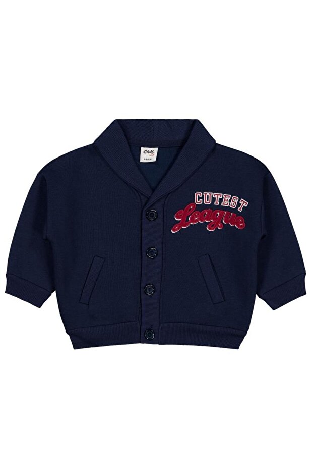 Text Embroidered Cardigan for 6-18 Months - Navy Blue 6-9 Months