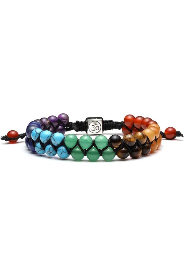 7 Chakra Natural Stone Bracelet Adjustable Braided Design Yoga Energy Balancing Meditation Stones