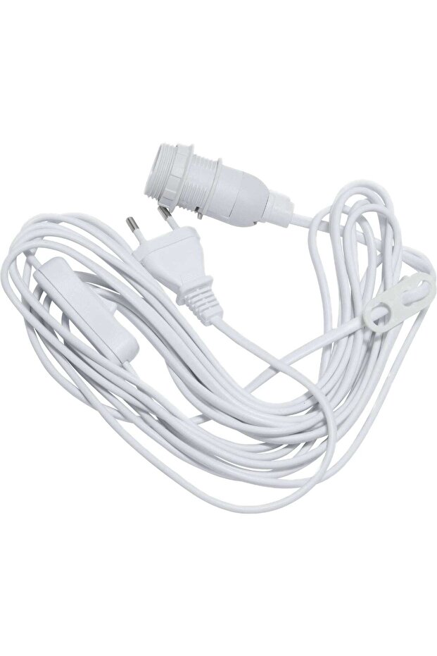 Power cable with E14 socket for decoration, 5 m, switch, white - 1