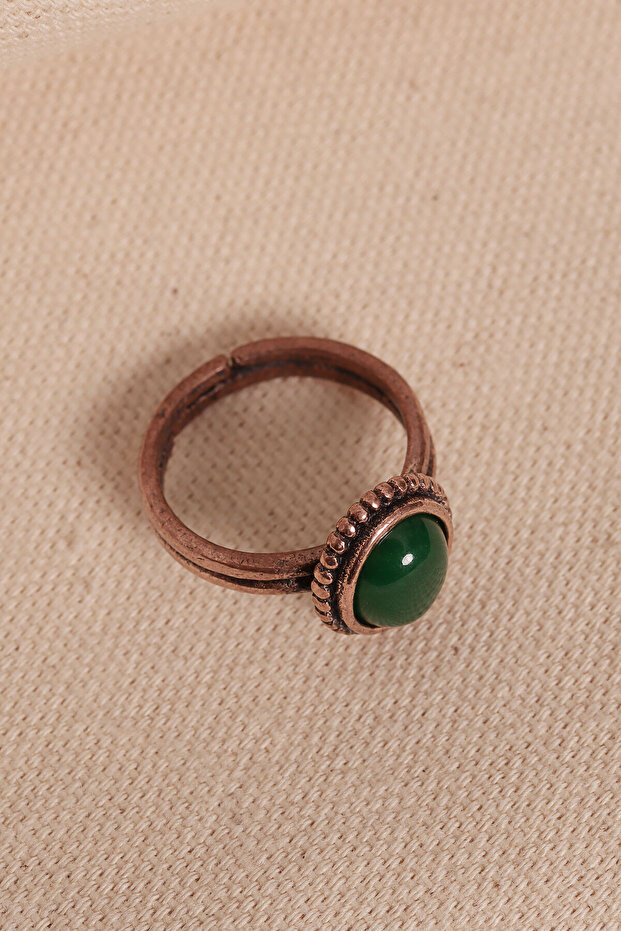 خاتم نحاسي بيضاوي قابل للتعديل مرصع بحجر العقيق الأخضر - 2